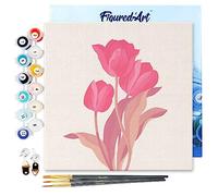 Figured'Art Mini Peinture par Numéro Adulte 20x20cm avec cadre 3 Tulipes roses - Petit Format Kit de Loisir Créatif DIY Numéro d'Art Complet