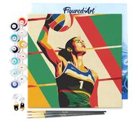 Figured'Art Mini Peinture par Numéro Adulte 20x20cm avec cadre Affiche sportive Volley - Petit Format Kit de Loisir Créatif DIY Numéro d'Art Complet