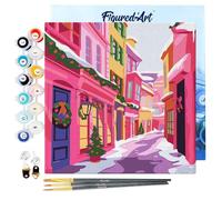 Figured'Art Mini Peinture par Numéro Adulte 20x20cm avec cadre Allée de Noël colorée - Petit Format Kit de Loisir Créatif DIY Numéro d'Art Complet