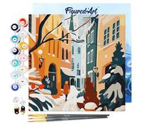 Figured'Art Mini Peinture par Numéro Adulte 20x20cm avec cadre Allée Enneigée - Petit Format Kit de Loisir Créatif DIY Numéro d'Art Complet