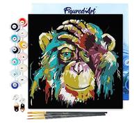 Figured'Art Mini Peinture par Numéro Adulte 20x20cm avec cadre Babouin Pop Art - Petit Format Kit de Loisir Créatif DIY Numéro d'Art Complet