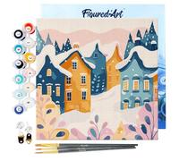 Figured'Art Mini Peinture par Numéro Adulte 20x20cm avec cadre Beau village d'hiver - Petit Format Kit de Loisir Créatif DIY Numéro d'Art Complet