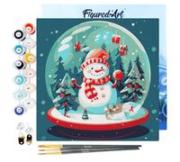 Figured'Art Mini Peinture par Numéro Adulte 20x20cm avec cadre Bonhomme de Neige dans sa Boule - Petit Format Kit de Loisir Créatif DIY Numéro d'Art Complet