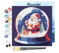 Figured'Art Mini Peinture par Numéro Adulte 20x20cm avec cadre Boule à Neige et Père Noël - Petit Format Kit de Loisir Créatif DIY Numéro d'Art Complet