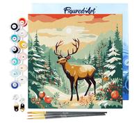 Figured'Art Mini Peinture par Numéro Adulte 20x20cm avec cadre Cerf Majestueux en Hiver - Petit Format Kit de Loisir Créatif DIY Numéro d'Art Complet