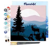 Figured'Art Mini Peinture par Numéro Adulte 20x20cm avec cadre Cerf majestueux et Paysage - Petit Format Kit de Loisir Créatif DIY Numéro d'Art Complet