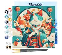 Figured'Art Mini Peinture par Numéro Adulte 20x20cm avec cadre Chat Princesse Japonaise - Petit Format Kit de Loisir Créatif DIY Numéro d'Art Complet