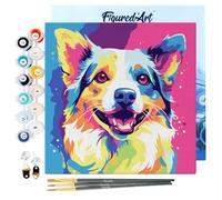 Figured'Art Mini Peinture par Numéro Adulte 20x20cm avec cadre Chien Abstrait Pop Art - Petit Format Kit de Loisir Créatif DIY Numéro d'Art Complet