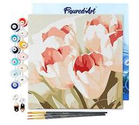 Figured'Art Mini Peinture par Numéro Adulte 20x20cm avec cadre Eclosion de Tulipes - Petit Format Kit de Loisir Créatif DIY Numéro d'Art Complet