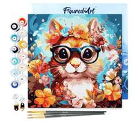Figured'Art Mini Peinture par Numéro Adulte 20x20cm avec cadre Écureuil fantaisie et fleurs - Petit Format Kit de Loisir Créatif DIY Numéro d'Art Complet
