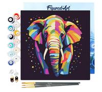 Figured'Art Mini Peinture par Numéro Adulte 20x20cm avec cadre Éléphant Abstrait Pop Art - Petit Format Kit de Loisir Créatif DIY Numéro d'Art Complet