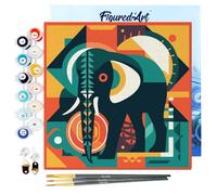 Figured'Art Mini Peinture par Numéro Adulte 20x20cm avec cadre Éléphant Art Déco - Petit Format Kit de Loisir Créatif DIY Numéro d'Art Complet