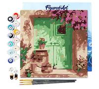 Figured'Art Mini Peinture par Numéro Adulte 20x20cm avec cadre Entrée fleurie - Petit Format Kit de Loisir Créatif DIY Numéro d'Art Complet