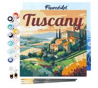 Figured'Art Mini Peinture par Numéro Adulte 20x20cm avec cadre Été en Toscane - Petit Format Kit de Loisir Créatif DIY Numéro d'Art Complet