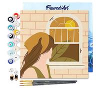 Figured'Art Mini Peinture par Numéro Adulte 20x20cm avec cadre Femme au Foulard - Petit Format Kit de Loisir Créatif DIY Numéro d'Art Complet