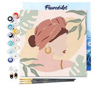 Figured'Art Mini Peinture par Numéro Adulte 20x20cm avec cadre Femme au Turban de profil - Petit Format Kit de Loisir Créatif DIY Numéro d'Art Complet