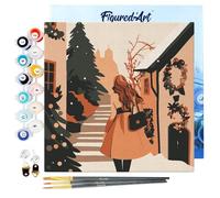 Figured'Art Mini Peinture par Numéro Adulte 20x20cm avec cadre Femme dans un village festif - Petit Format Kit de Loisir Créatif DIY Numéro d'Art Complet
