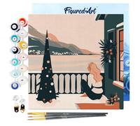 Figured'Art Mini Peinture par Numéro Adulte 20x20cm avec cadre Femme et lac en hiver - Petit Format Kit de Loisir Créatif DIY Numéro d'Art Complet