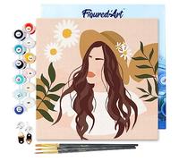 Figured'Art Mini Peinture par Numéro Adulte 20x20cm avec cadre Femme et Marguerites - Petit Format Kit de Loisir Créatif DIY Numéro d'Art Complet