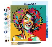 Figured'Art Mini Peinture par Numéro Adulte 20x20cm avec cadre Femme Latina Pop Art - Petit Format Kit de Loisir Créatif DIY Numéro d'Art Complet