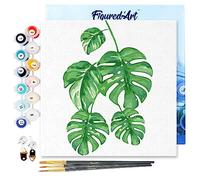Figured'Art Mini Peinture par Numéro Adulte 20x20cm avec cadre Feuilles - Petit Format Kit de Loisir Créatif DIY Numéro d'Art Complet