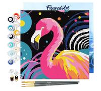 Figured'Art Mini Peinture par Numéro Adulte 20x20cm avec cadre Flamant Rose Abstrait Pop Art - Petit Format Kit de Loisir Créatif DIY Numéro d'Art Complet