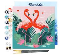Figured'Art Mini Peinture par Numéro Adulte 20x20cm avec cadre Flamants Roses Tropicaux - Petit Format Kit de Loisir Créatif DIY Numéro d'Art Complet
