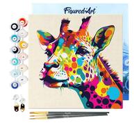 Figured'Art Mini Peinture par Numéro Adulte 20x20cm avec cadre Girafe Abstraite Pop Art - Petit Format Kit de Loisir Créatif DIY Numéro d'Art Complet