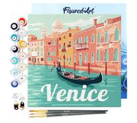 Figured'Art Mini Peinture par Numéro Adulte 20x20cm avec cadre Gondoles à Venise - Petit Format Kit de Loisir Créatif DIY Numéro d'Art Complet