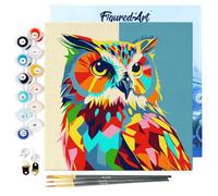 Figured'Art Mini Peinture par Numéro Adulte 20x20cm avec cadre Hibou Abstrait Pop Art - Petit Format Kit de Loisir Créatif DIY Numéro d'Art Complet
