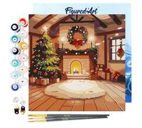 Figured'Art Mini Peinture par Numéro Adulte 20x20cm avec cadre Intérieur de Noël Douillet - Petit Format Kit de Loisir Créatif DIY Numéro d'Art Complet