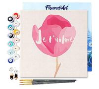 Figured'Art Mini Peinture par Numéro Adulte 20x20cm avec cadre Je T'aime - Petit Format Kit de Loisir Créatif DIY Numéro d'Art Complet