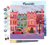 Figured'Art Mini Peinture par Numéro Adulte 20x20cm avec cadre Jolie Rue de Noël Colorée - Petit Format Kit de Loisir Créatif DIY Numéro d'Art Complet