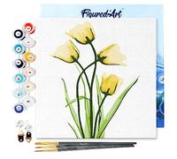 Figured'Art Mini Peinture par Numéro Adulte 20x20cm avec cadre Jolies Fleurs Jaunes - Petit Format Kit de Loisir Créatif DIY Numéro d'Art Complet