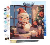 Figured'Art Mini Peinture par Numéro Adulte 20x20cm avec cadre Joyeux Bonhomme de Neige dans la Chambre - Petit Format Kit de Loisir Créatif DIY Numéro d'Art Complet