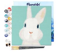 Figured'Art Mini Peinture par Numéro Adulte 20x20cm avec cadre Lapin blanc - Petit Format Kit de Loisir Créatif DIY Numéro d'Art Complet