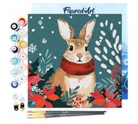 Figured'Art Mini Peinture par Numéro Adulte 20x20cm avec cadre Lapin de Noël - Petit Format Kit de Loisir Créatif DIY Numéro d'Art Complet