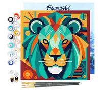 Figured'Art Mini Peinture par Numéro Adulte 20x20cm avec cadre Lion Art Déco - Petit Format Kit de Loisir Créatif DIY Numéro d'Art Complet
