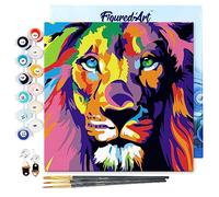 Figured'Art Mini Peinture par Numéro Adulte 20x20cm avec cadre Lion Pop Art - Petit Format Kit de Loisir Créatif DIY Numéro d'Art Complet