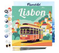Figured'Art Mini Peinture par Numéro Adulte 20x20cm avec cadre Lisbonne - Petit Format Kit de Loisir Créatif DIY Numéro d'Art Complet