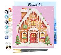 Figured'Art Mini Peinture par Numéro Adulte 20x20cm avec cadre Maison en Pain d'Épice - Petit Format Kit de Loisir Créatif DIY Numéro d'Art Complet
