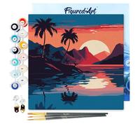 Figured'Art Mini Peinture par Numéro Adulte 20x20cm avec cadre Mer et Coucher de Soleil - Petit Format Kit de Loisir Créatif DIY Numéro d'Art Complet