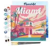Figured'Art Mini Peinture par Numéro Adulte 20x20cm avec cadre Miami - Petit Format Kit de Loisir Créatif DIY Numéro d'Art Complet