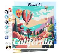Figured'Art Mini Peinture par Numéro Adulte 20x20cm avec cadre Montgolfière en Californie - Petit Format Kit de Loisir Créatif DIY Numéro d'Art Complet