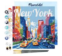 Figured'Art Mini Peinture par Numéro Adulte 20x20cm avec cadre New York - Petit Format Kit de Loisir Créatif DIY Numéro d'Art Complet
