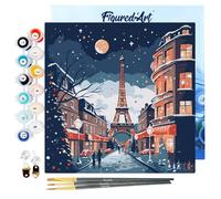Figured'Art Mini Peinture par Numéro Adulte 20x20cm avec cadre Noël à Paris - Petit Format Kit de Loisir Créatif DIY Numéro d'Art Complet