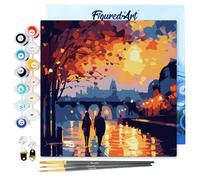 Figured'Art Mini Peinture par Numéro Adulte 20x20cm avec cadre Nuit Romantique - Petit Format Kit de Loisir Créatif DIY Numéro d'Art Complet