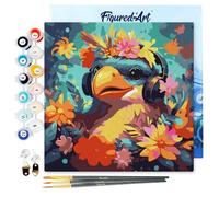 Figured'Art Mini Peinture par Numéro Adulte 20x20cm avec cadre Oiseau fantaisie et des fleurs - Petit Format Kit de Loisir Créatif DIY Numéro d'Art Complet