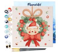 Figured'Art Mini Peinture par Numéro Adulte 20x20cm avec cadre Ours avec Couronne de Noël - Petit Format Kit de Loisir Créatif DIY Numéro d'Art Complet
