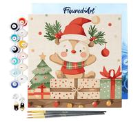 Figured'Art Mini Peinture par Numéro Adulte 20x20cm avec cadre Ours Cadeau de Fête - Petit Format Kit de Loisir Créatif DIY Numéro d'Art Complet